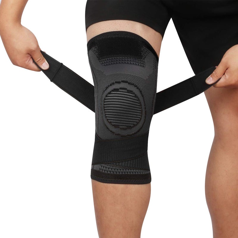 lenpestia Knee Supports 2 Pack Knee Brace with Adjustable Strap Compression Knee Sleeves for Running Joint Pain Arthritis Meniscus Tear Cartilage Damage Tendonitis Quick Recovery Unisex (Black, XL)